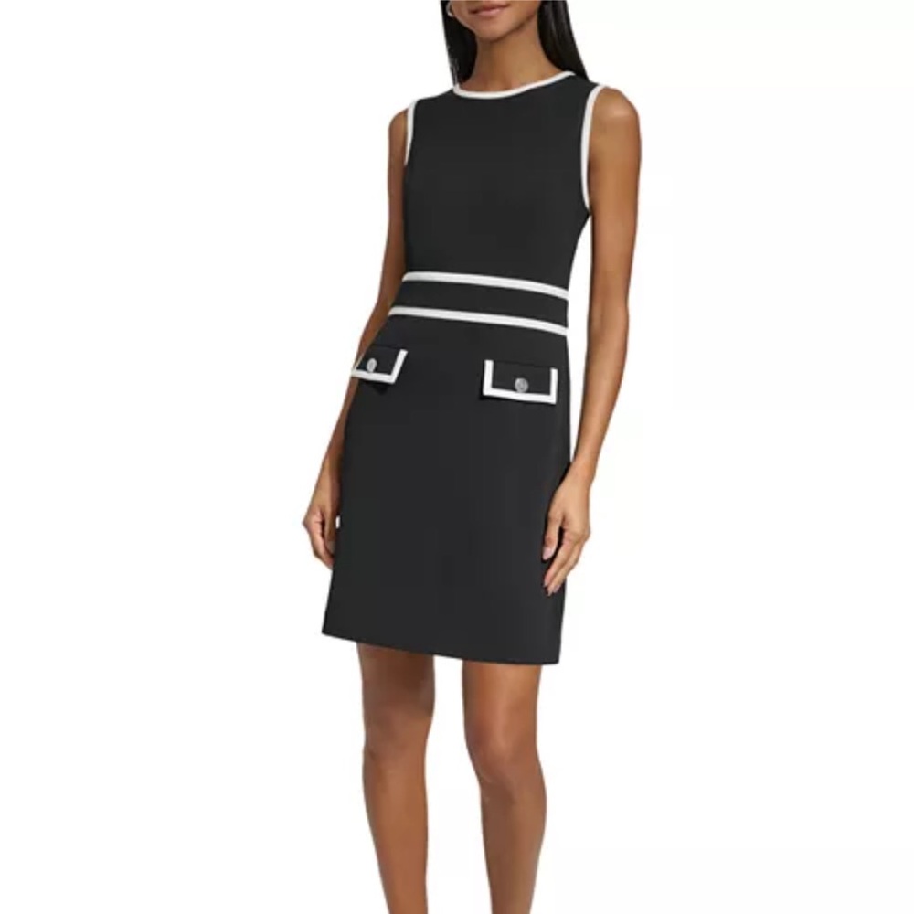 Karl Lagerfeld Black and White Contrast Trim Dress